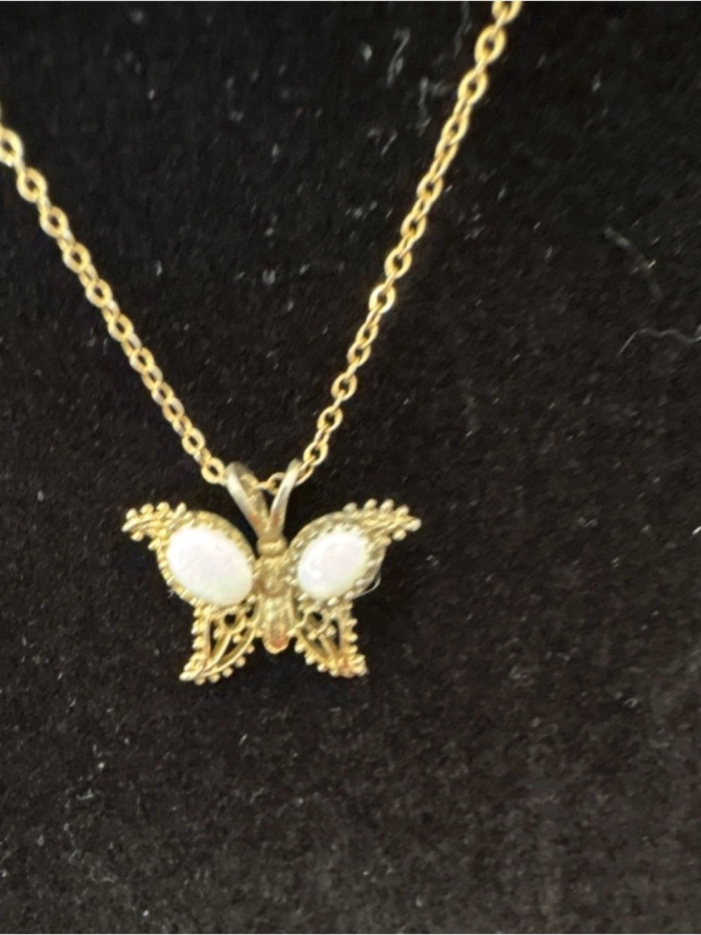 Vintage 12k GF Butterfly Opal Pendant Necklace - Women Jewelry